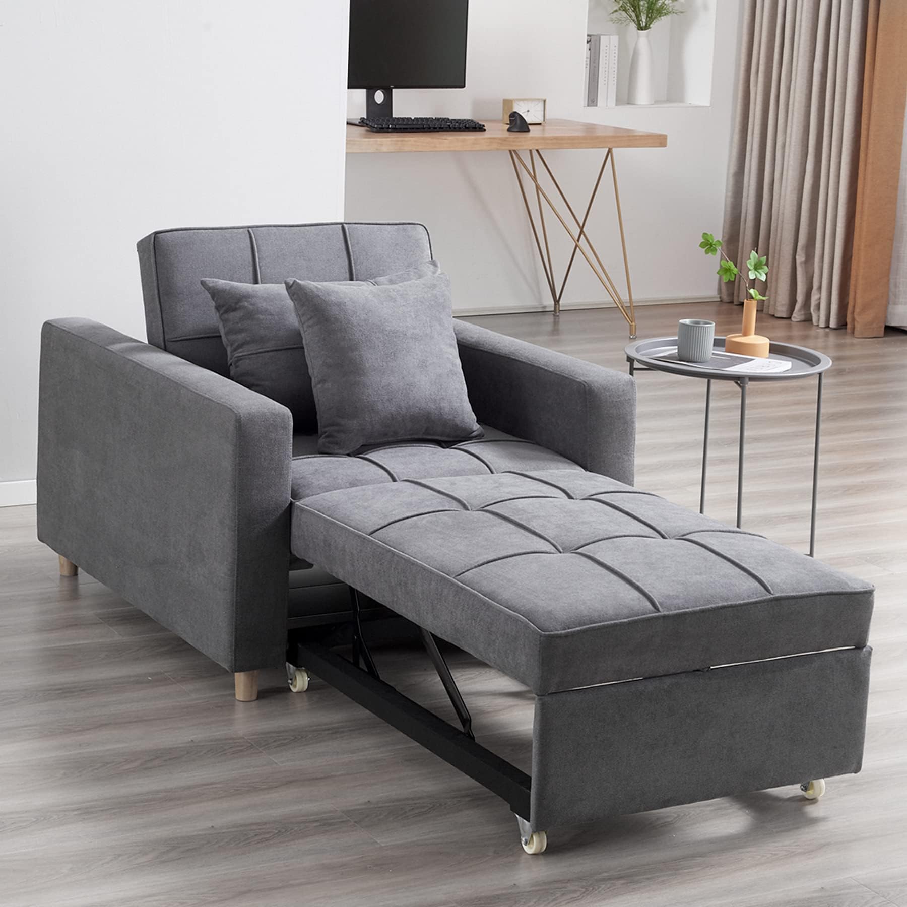 Convertible Chair Bed 3-in-1, Sleeper Chair Bed, Multi-Functional Adjustable Recliner, Sofa, Bed, Single Bed Chair with Modern Linen Fabric(Dark Grey)