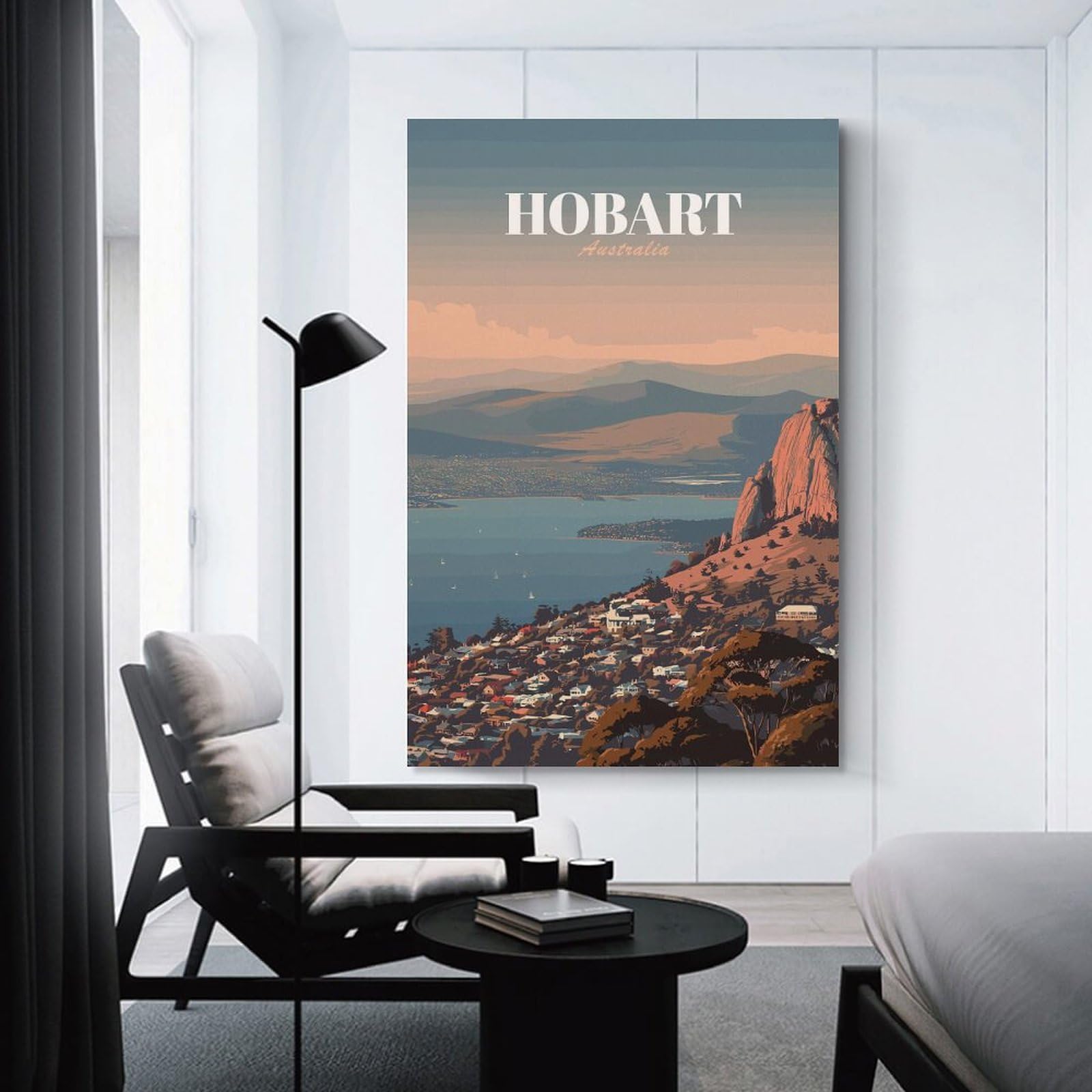 Junmoney Hobart Australia Travel Canvas Wall Decor 24x36inch(60x90cm), for Home Lounge, Bedroom Or Reading Nook, A Home Accent with Warm Character