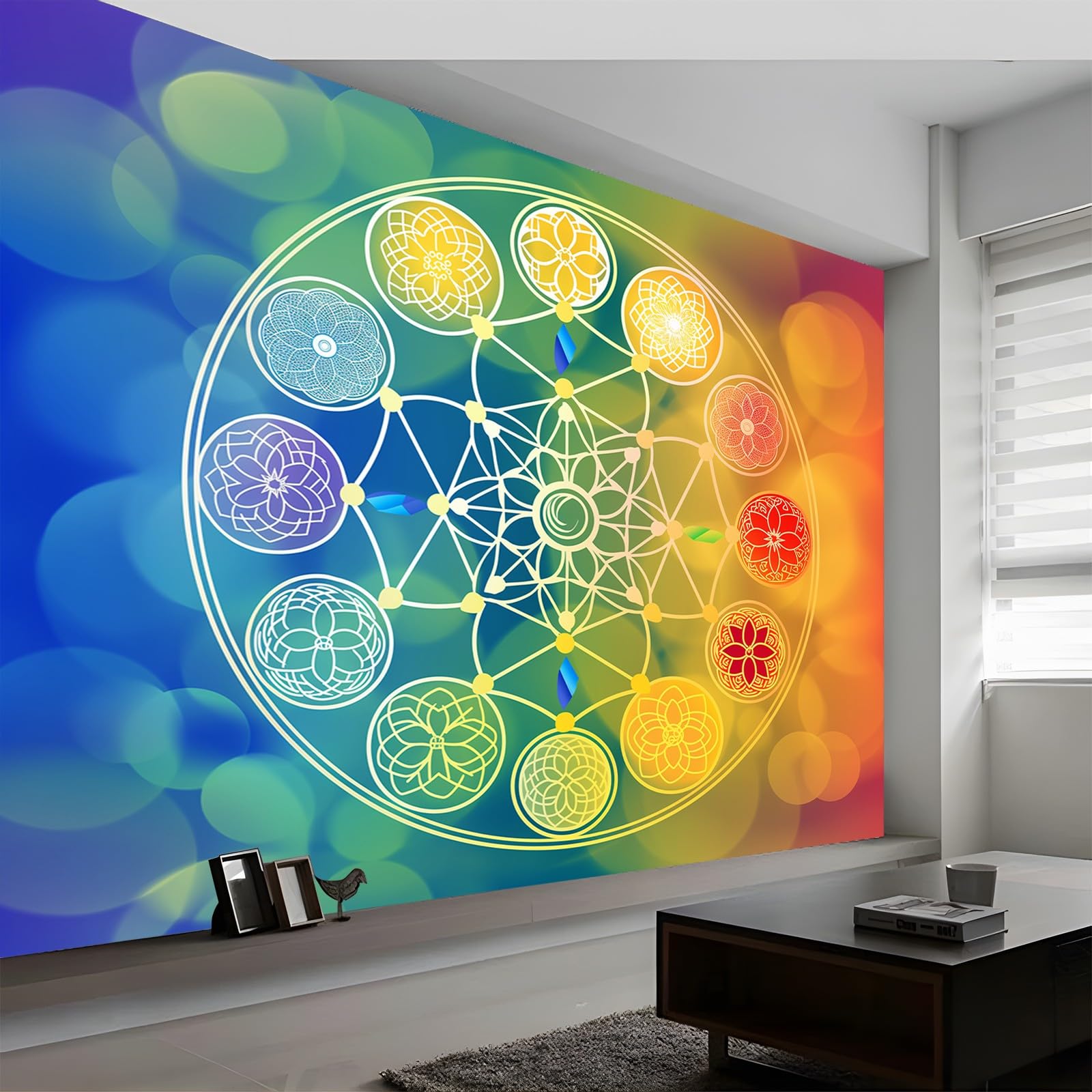 Tapeta 400 x 280 cm, tapeta z włókniny, symetryczne kształty geometryczne, dekoracja, wodoszczelna, folia ochronna na ścianę, do sypialni, salonu, tapeta ścienna, kolorowa, w zestawie poradnik
