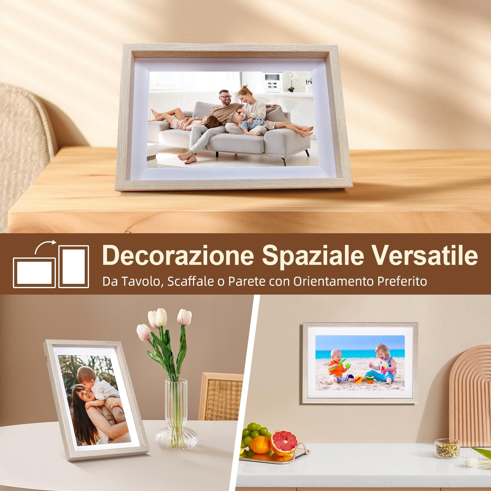 Cornice Digitale Foto Rollei Smart Frame WiFi 108 10,1 Frameo Portafoto Digitale 32GB 1280x800 Schermo Tattile IPS Condivisione Istantanea di Foto e Video Legno Bianco Cornice-Digitale-Foto-Frameo