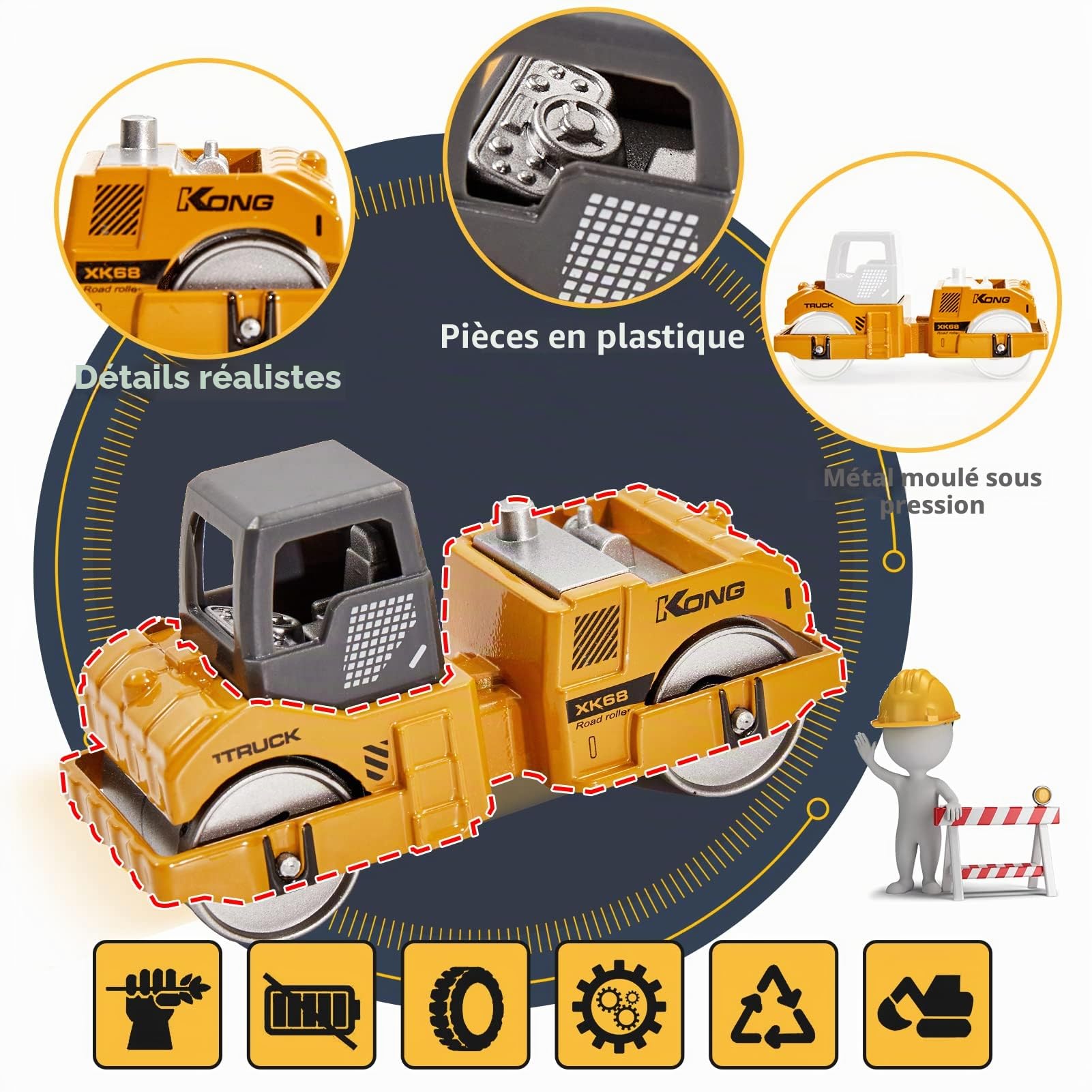 HERSITY Jouet Tracteur Tractopelle Benne en Métal avec Tapis Engins de Chantier Voiture Jouet Miniature Cadeau Enfant Garçon Fille 3 Ans+