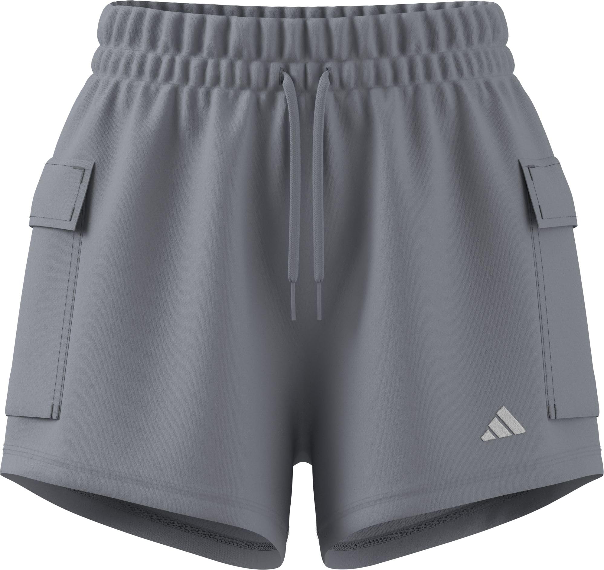adidas Women's Essentials Small Logo French Terry Cargo Shorts, Halo Silver/White, XS