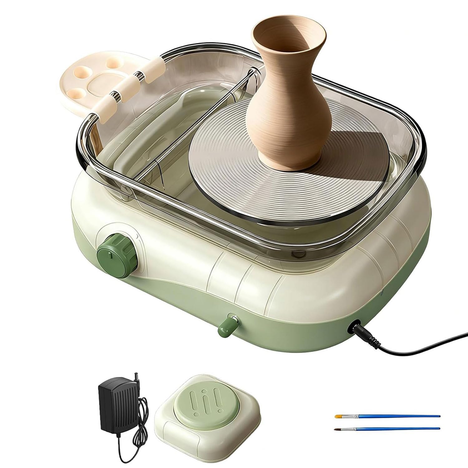 Elektryczne koło garncarskie z pedałem nożnym, zestaw gliny DIY dla początkujących, zawiera 8 narzędzi ceramicznych do prac ceramicznych, kompaktowy i łatwy w użyciu