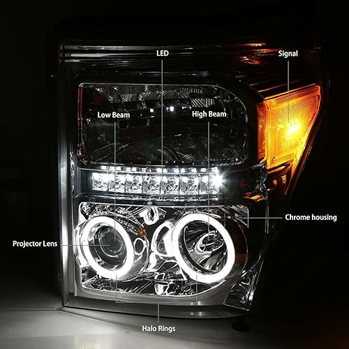 Miniatura 3 de DNA Motoring HL-HPL-LED-FSU13-CH-AM Reemplazo de faros delanteros de proyector de doble LED cromado para 11-16 F250 SD