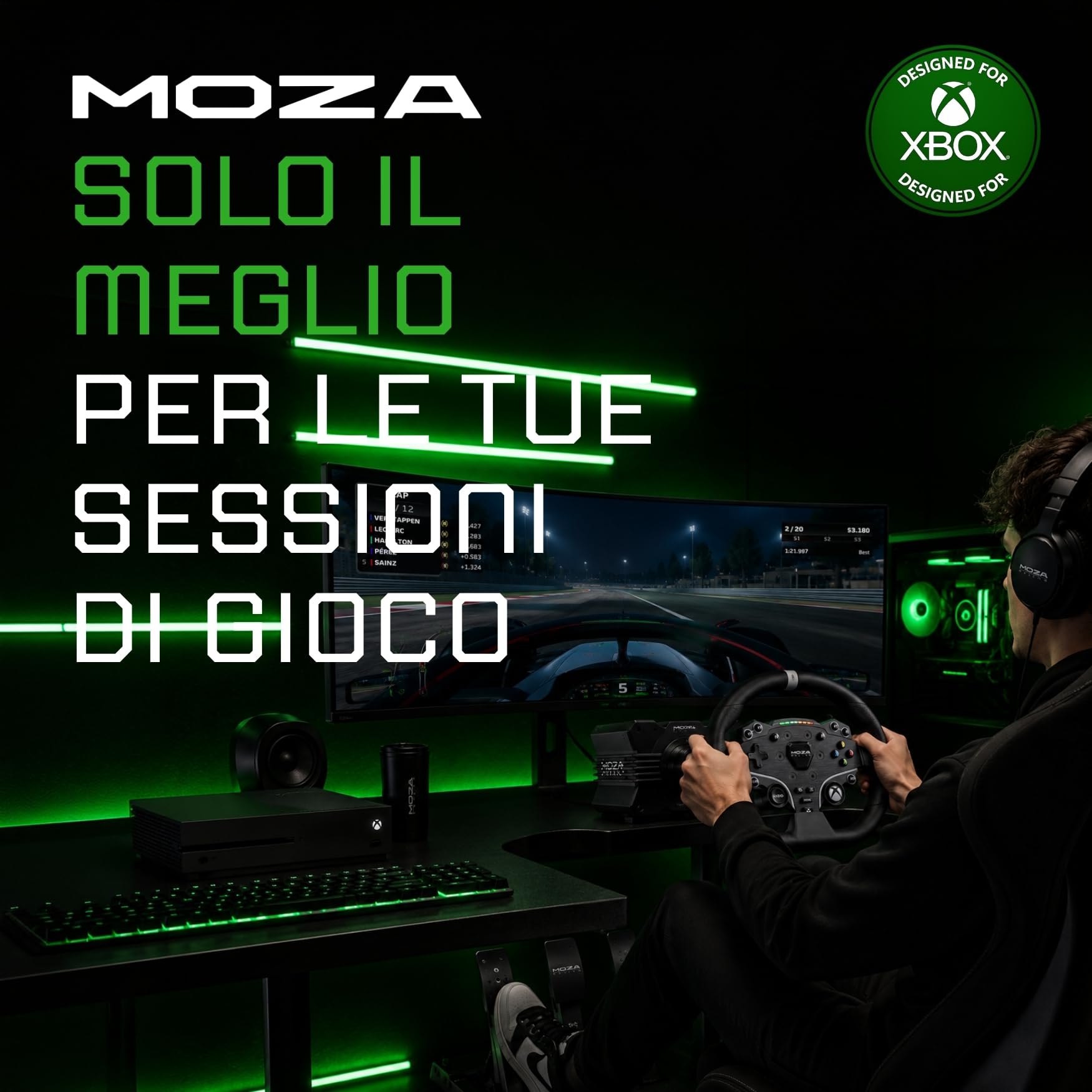 MOZA R3 Bundle Volante Simulatore di Guida PC con Base Direct Drive 3.9 Nm, Volante Xbox Series X | S e Xbox One., Pedaliera Sim Racing SR-P Lite, Morsetto da Tavolo Incluso
