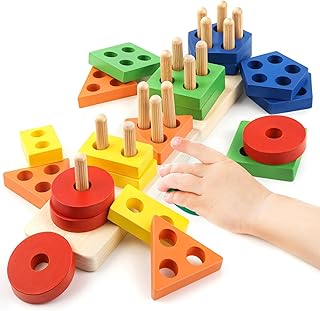 Montessori Toys for 1 2 3 Year Old Girls Boys, Wooden Sensory Toys for 1-3 Year Old Birthday Gifts, Education Toddler Puzzles Toddler Easter Basket Stuffers Learning Toy Activities Puzzles Ages 1-3