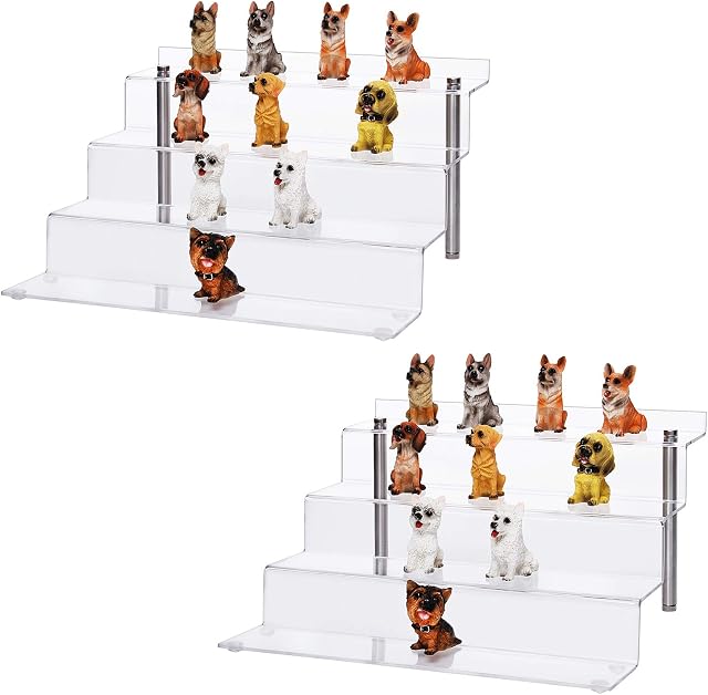 CECOLIC Acrylic Display Stand, Transparent Display Riser Stand, 4-Step Acrylic Riser Shelf for Pop Figures, Cupcake, Dessert, Perfume, Nail Polish, Condiment - 30 x 27.5 x 16.5 cm (2 Pack)