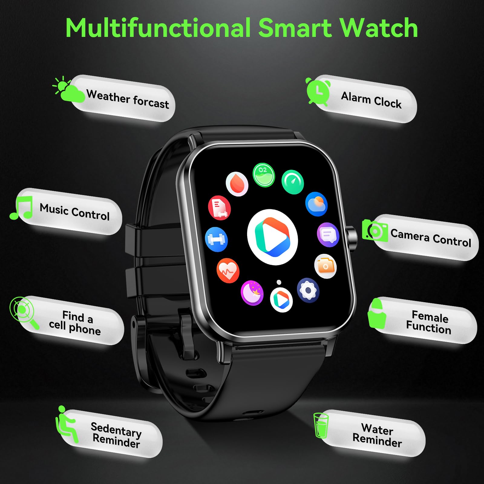 Smart Watch for Men Women, 1.85" HD Fitness Tracker with Bluetooth Calls, IP68 Waterproof, 120+ Sport Modes, 24/7 Heart Rate/Sleep Monitor, Pedometer, Calories, Smartwatch for iOS Android (Black)