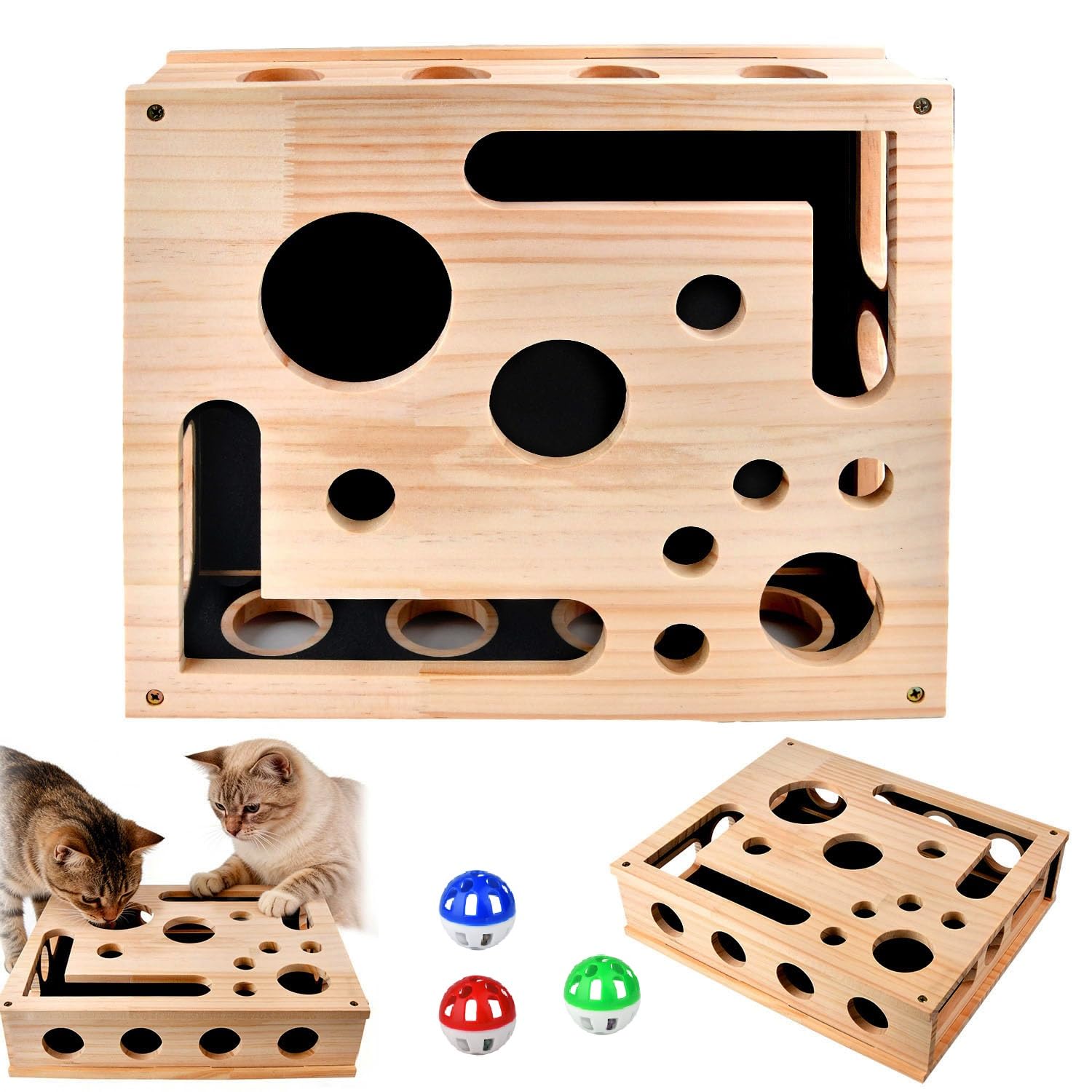 Cat Nail File & Scratch Puzzle Enrichment Box, Interactive Cat Toy,Cat Scratch Puzzle Enrichment Box, Cat Nail File Scratcher Wooden Scratch Boxes Sandpaper for Indoor Kitten Cat Scratching