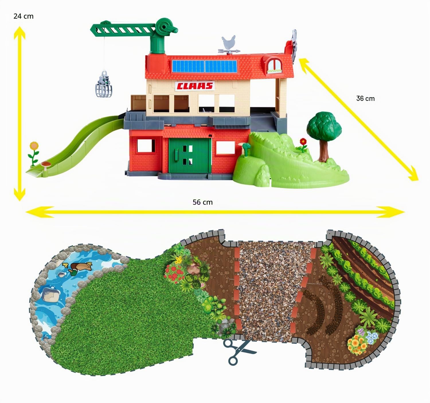 Majorette CLAAS - Set da gioco per la fattoria con stalle, trattori, animali, accessori e molte funzioni, per bambini dai 5 anni, 56 x 36 x 24 cm