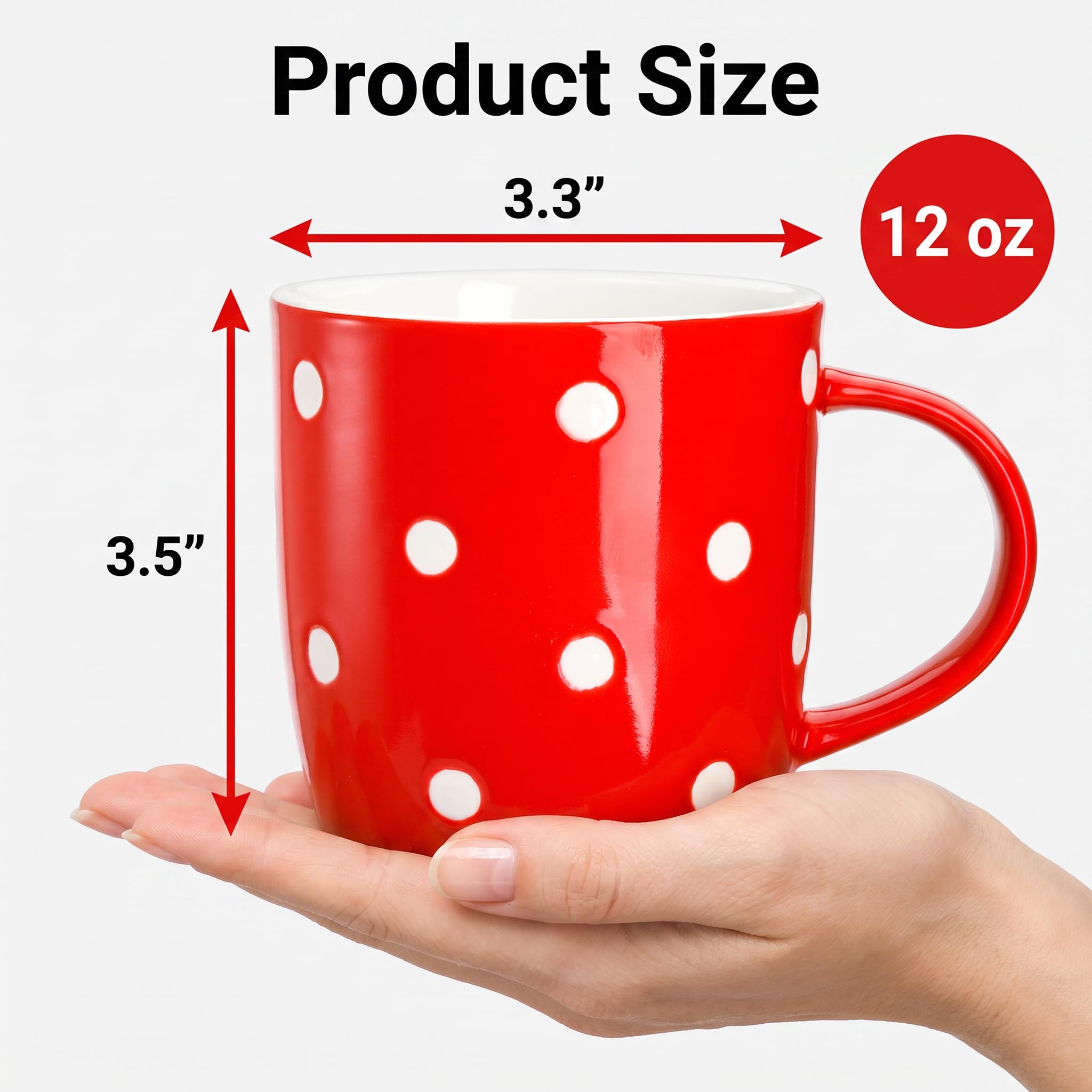 Elsjoy 6 Stück Keramik-Kaffeetassen, 340 ml, gepunktet, buntes Porzellan-Tassen-Set für Kaffee, Tee, Milch, heiße Schokolade