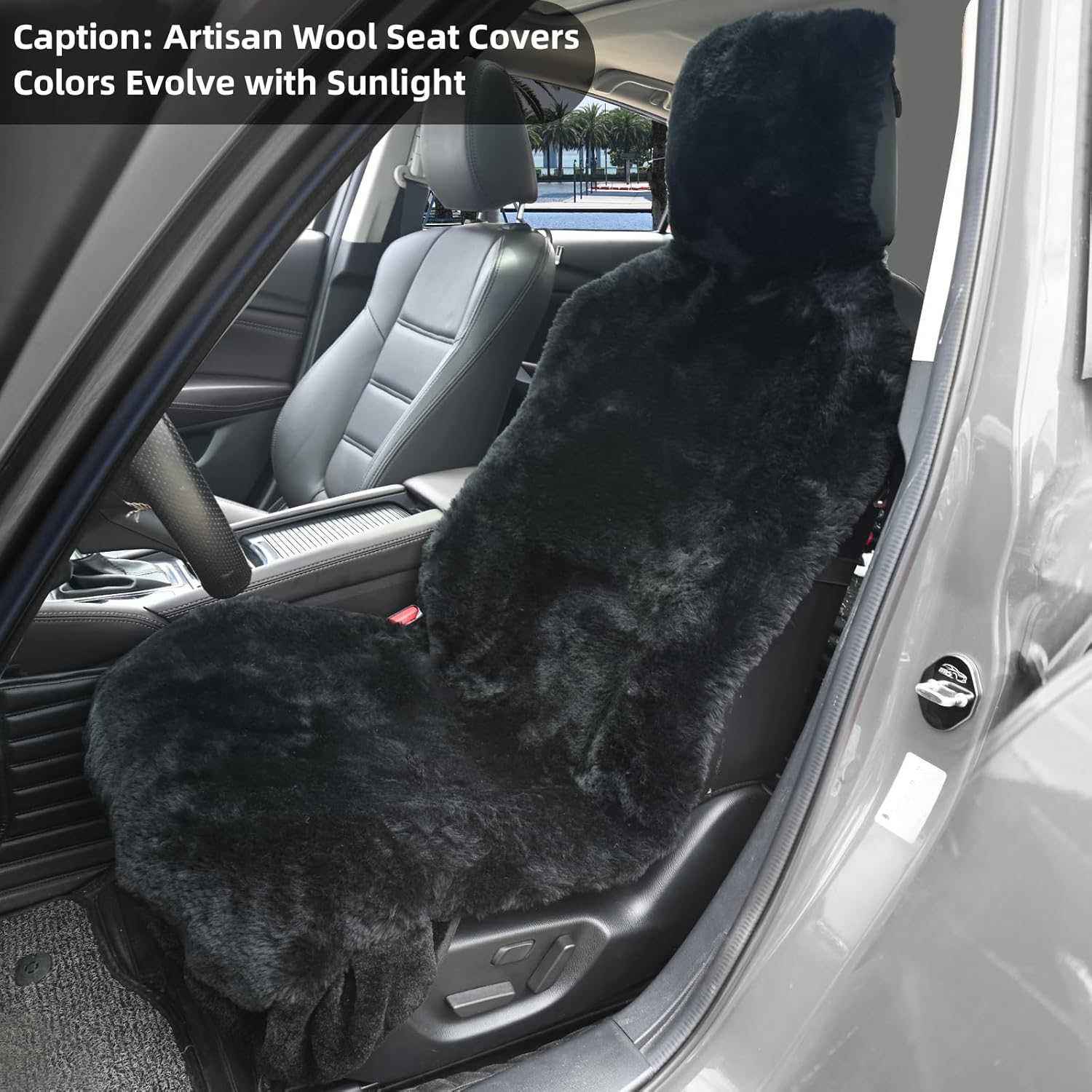 Aegis Cover Premium Sheepskin Car Seat Cover, Front Seat Wrap Australian Merino Wool Easy-Install Universal Fit for Summer & Winter SUV Truck Sedan Most Vehicles (Black)