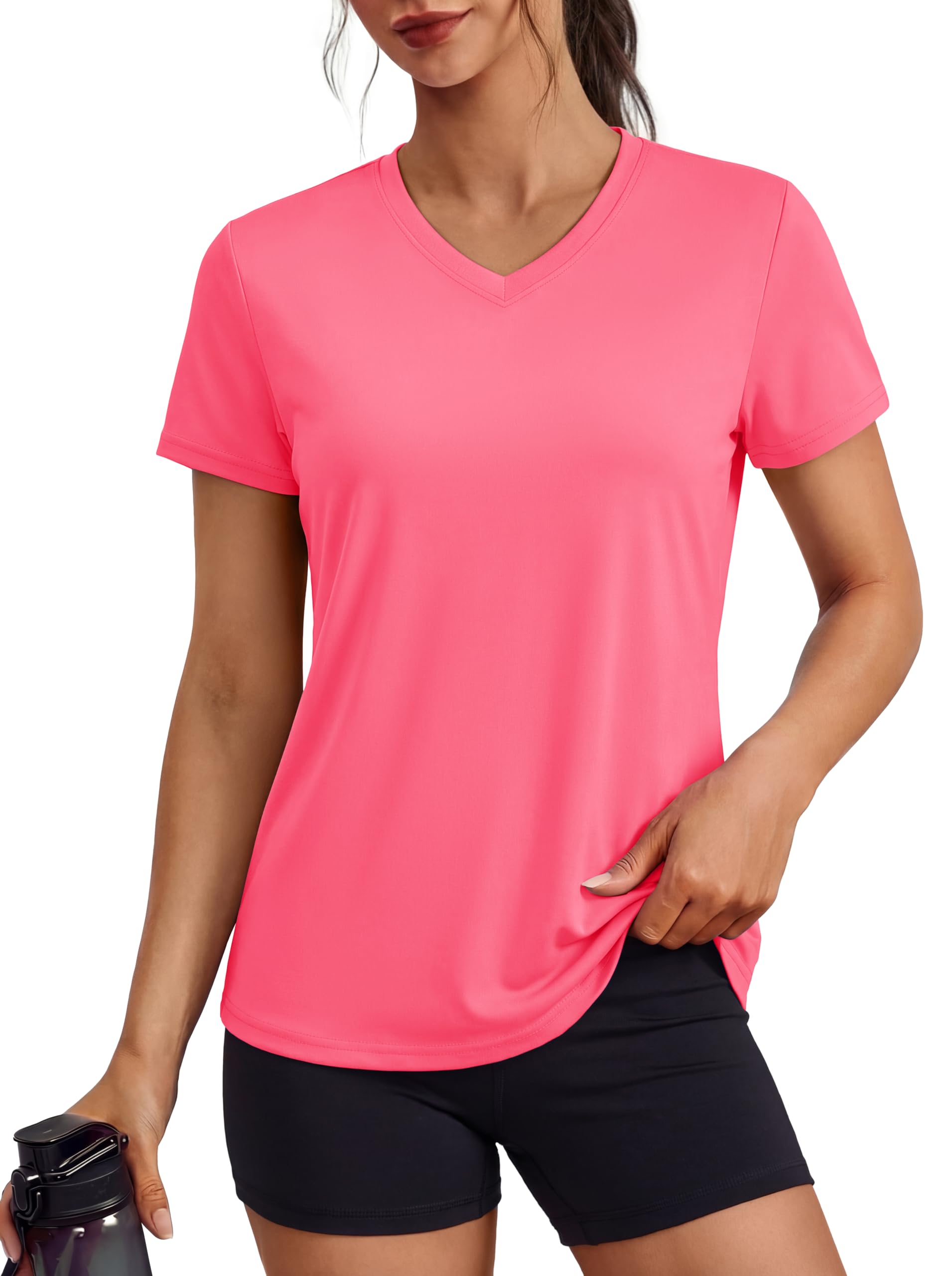 MAGCOMSEN Womens Workout Tops Short Sleeve UPF 50 Athletic Shirts Quick Dry V-Neck T-Shirt Moisture Wicking Gym Tee