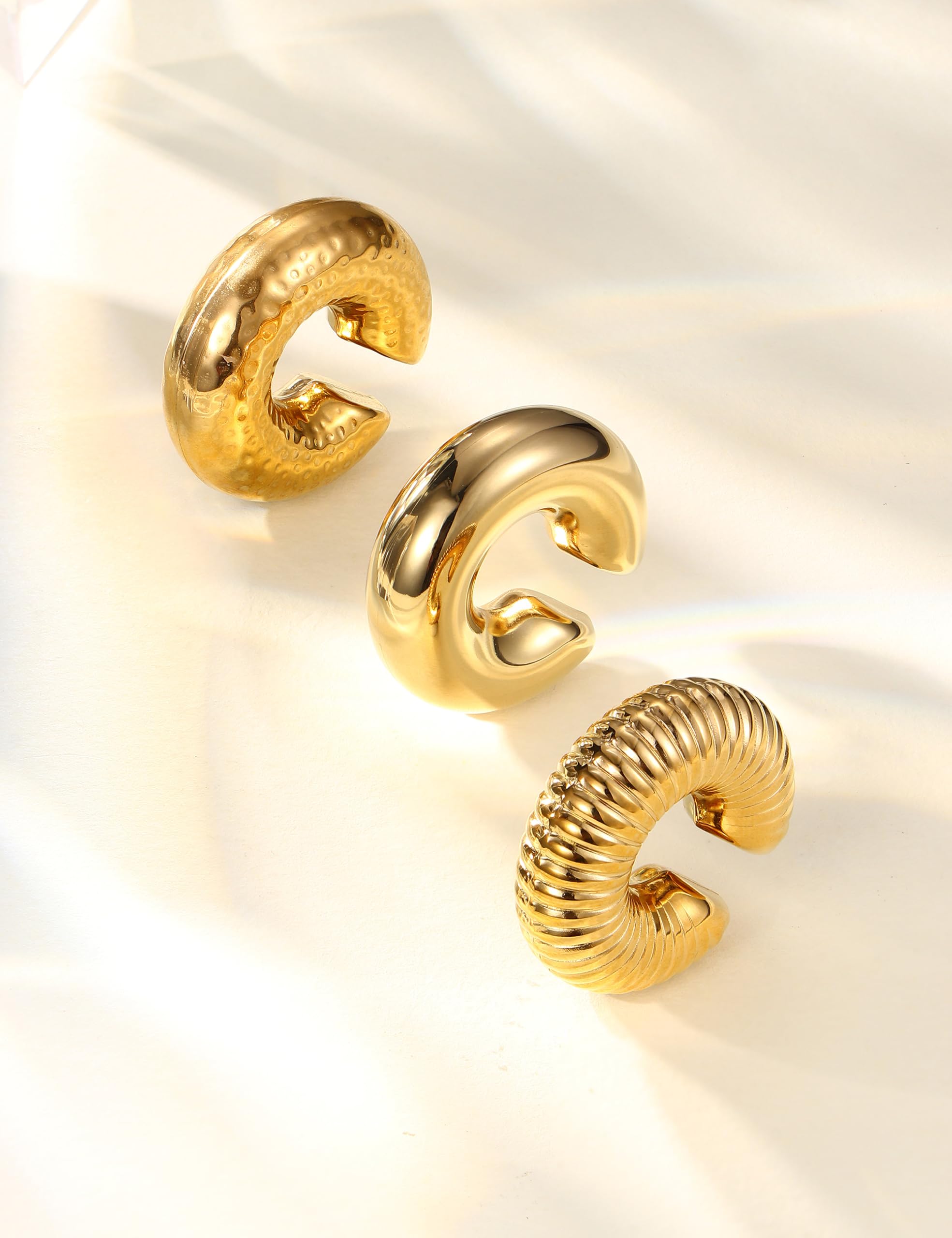 3-teiliges Gold/Silber-Ohrmanschetten-Set ohne Piercing, Edelstahl-Ohrclips, klobige Fake-Ohrringe, Dicke Fake-Piercings, Knorpelwickel-Helix-Ohrring-Set, Manschetten-Ohrringe für Frauen