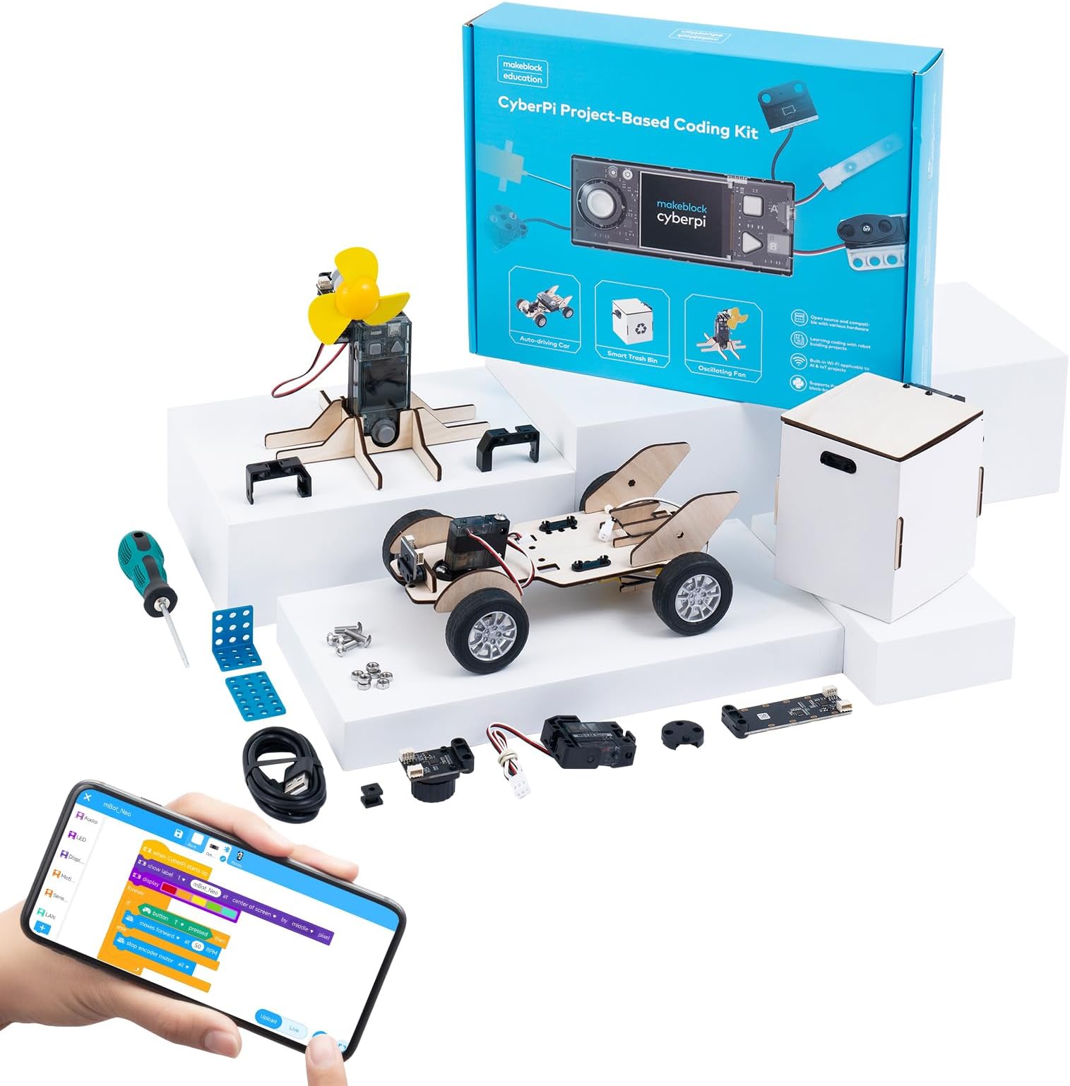 Makeblock Cyberpi Project-Based Coding Kit, Coding for Kids Support Scratch & Python Programming, STEM Projects for Kids Ages 8-12, Robotics Kit Support IoT Technology with Built-in WiFi Module