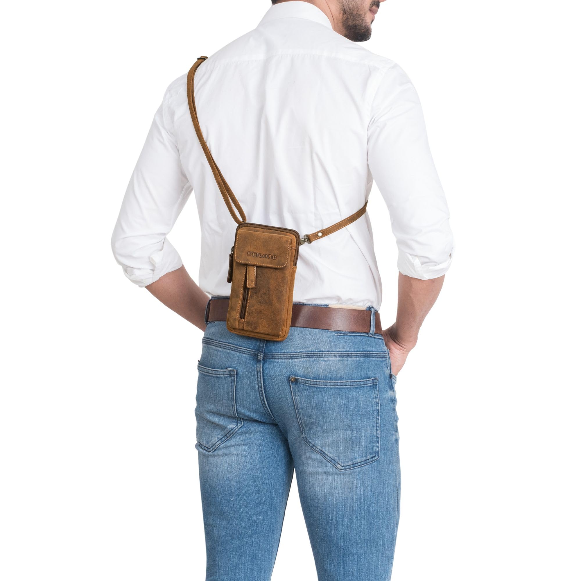 STILORD Mael 2-in-1 Umhängetasche Herren Leder Handytasche zum Umhängen Gürteltasche Brusttasche - Stilvoller Brust-Beutel Klein Schultertasche Männer aus Echtleder Farbe:Bergamo - braun