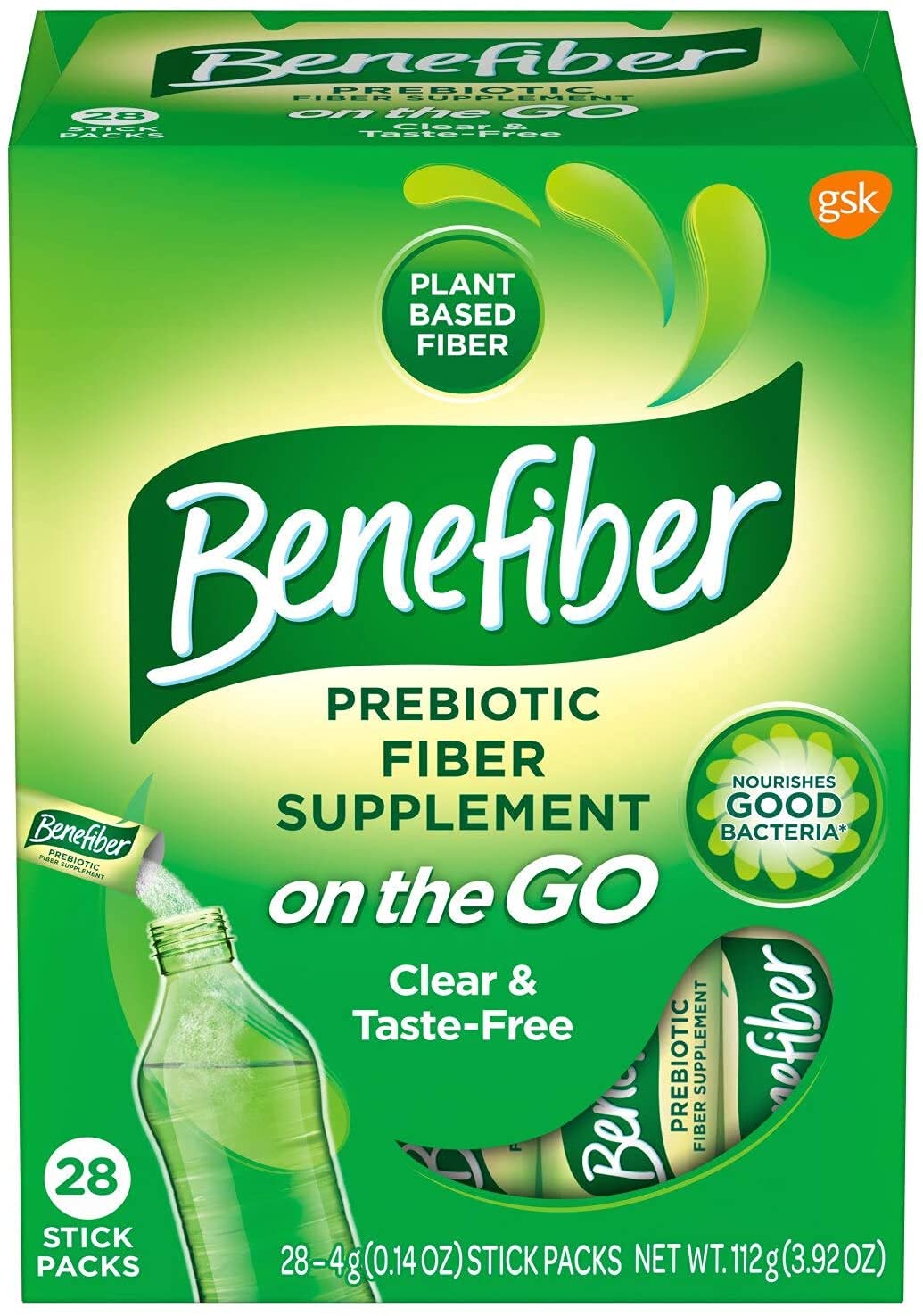 Benefiber On the Go Prebiotic Fiber Supplement Powder for Digestive Health, Daily Fiber, Unflavored - 28 Sticks (3.92 Ounces)