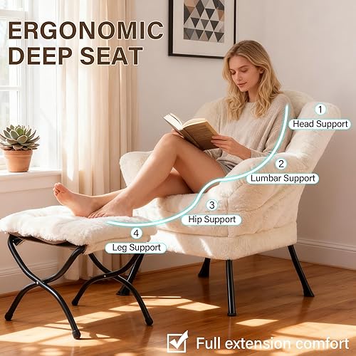 Miniatura 6 de Welnow Silla Lazy con otomana, moderna silla de descanso con reposabrazos y un bolsillo lateral, sillón para sofá de ocio, sillón de lectura