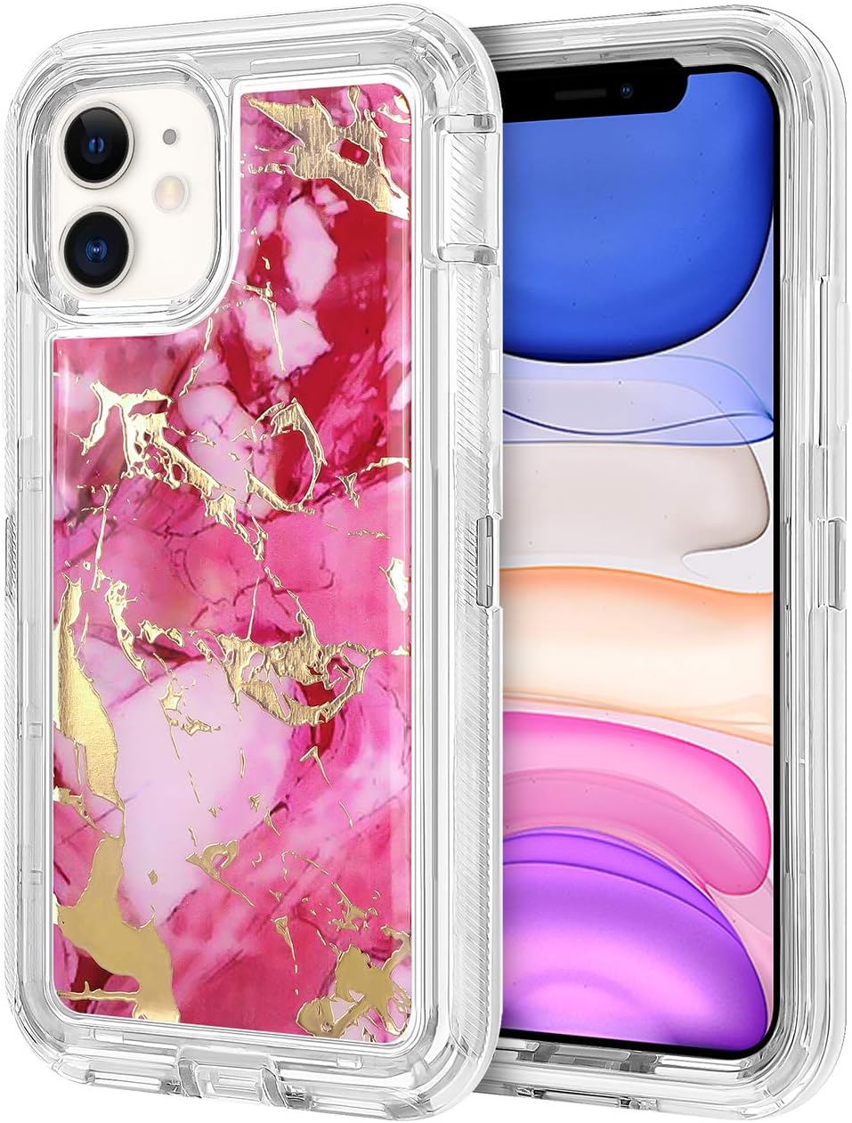 CHEERINGARY Case for iPhone 11 Case Protective Shockproof Heavy Duty Anti-Scratch Shell iPhone 11 Case Dual Layer Protection Dust Proof Anti-Slip Durable Cover for iPhone 11 6.1 inches Marble Pink