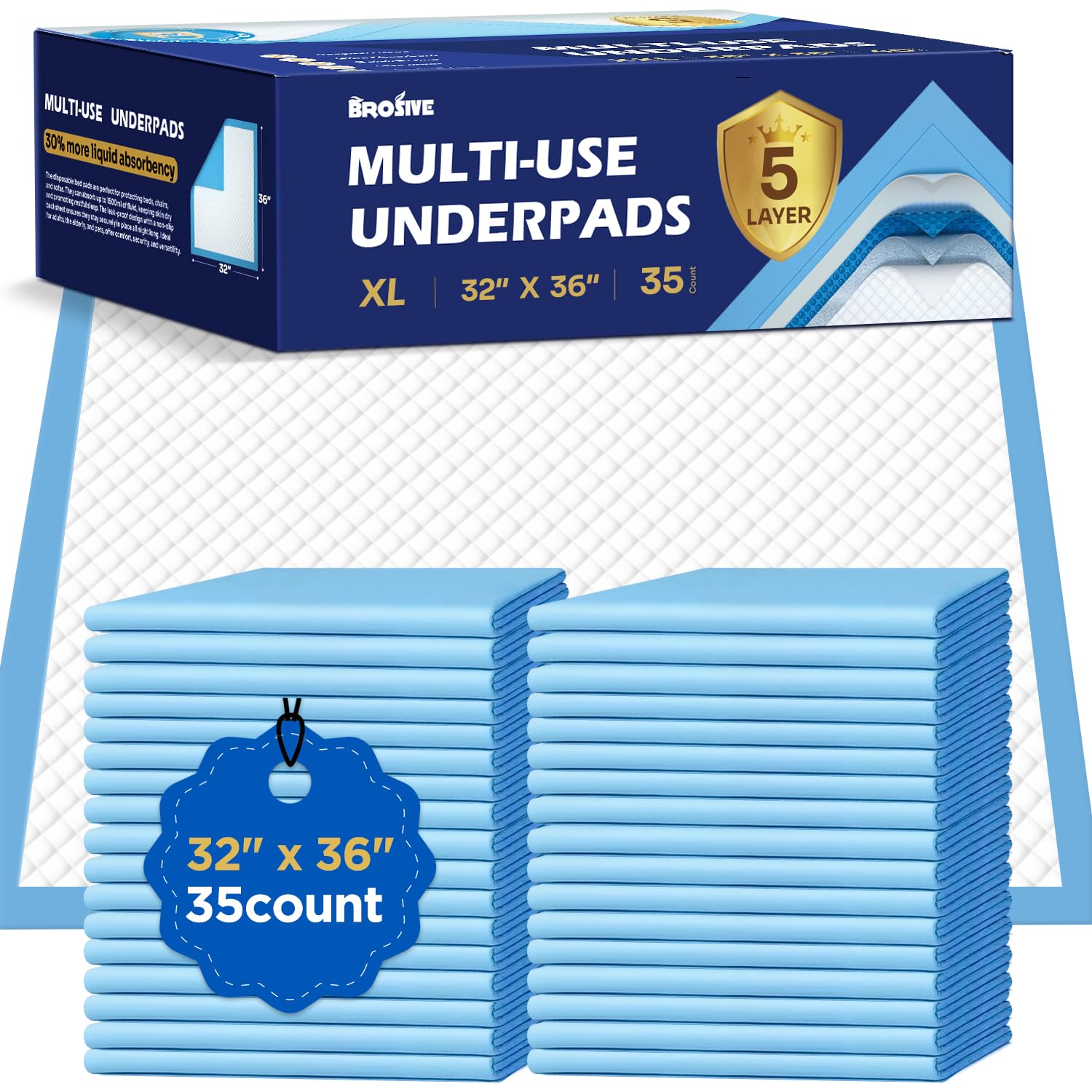 Extra Large Bed Pads for Incontinence Disposable,(32"x36",35Pads) Leak-Proof Breathable Incontinence Bed Pads for Children and Pets,High Absorbency Disposable Bed Pads