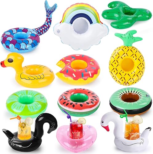 MCPINKY 12 flotadores de bebidas para piscina, soporte inflable para bebidas, flotadores de bebidas para piscina, posavasos flotantes inflables para