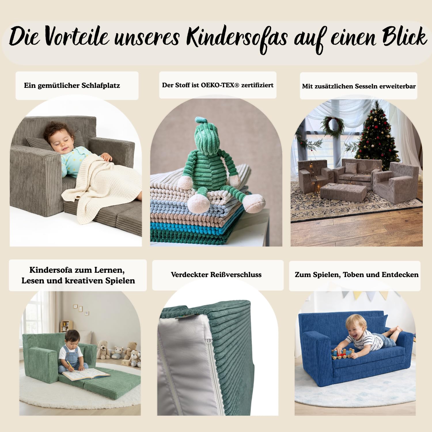 FORTISLINE Kindersofa ausklappbar aus Cord 83x47x43 cm - Kindercouch mit Liegefläche 112 cm, Kinderzimmer Sofa mit Kissen, Abnehmbarer waschbarer Bezug, Oeko-TEX Standard 100