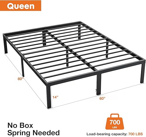 Miniatura 2 de Sweetcrispy Marco de cama Queen – No necesita somier, plataforma de metal resistente, marcos de dormitorio tamaño Queen con espacio de