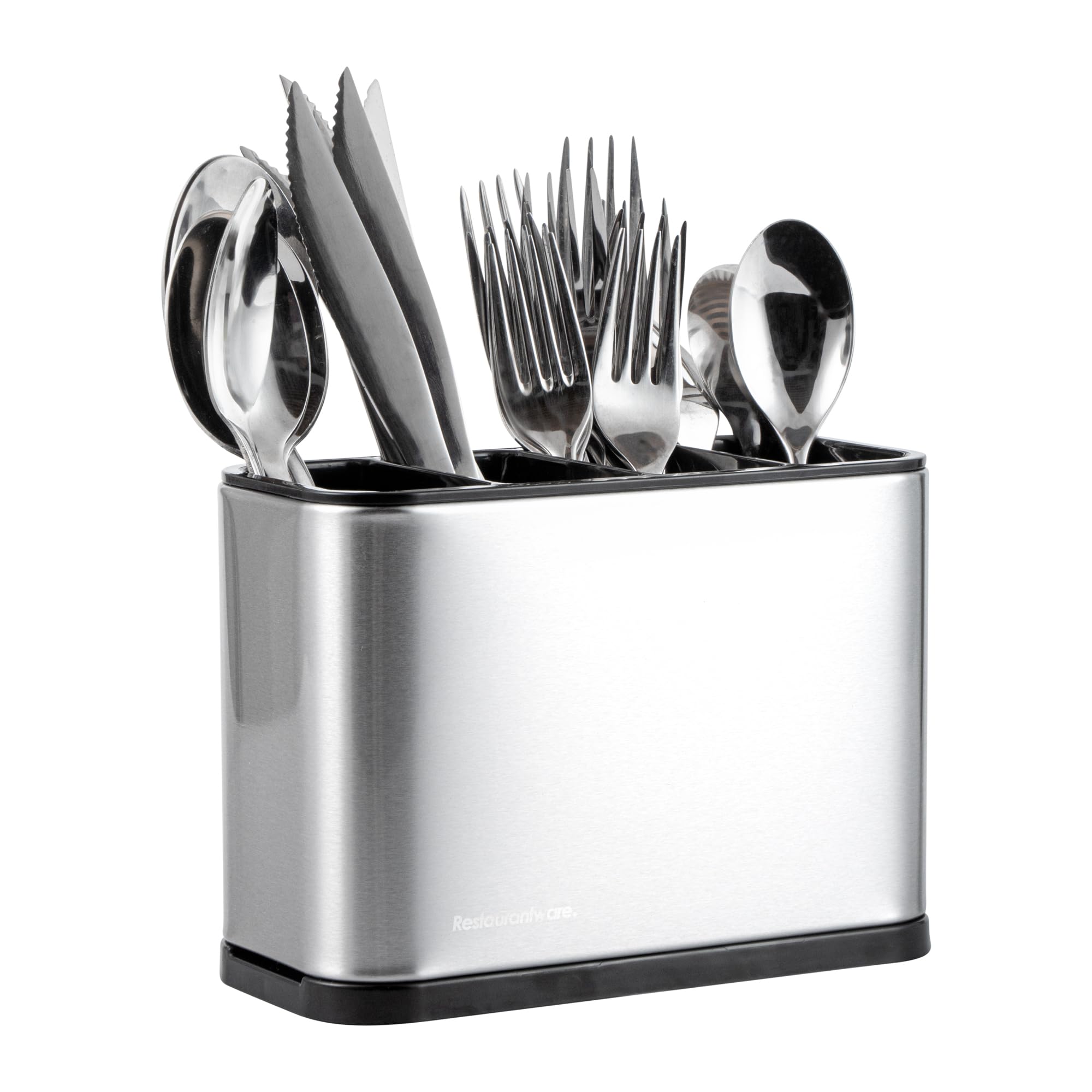 Restaurantware -Met Lux - Organizador de utensilios de 7.09 x 3.39 x 5.12 pulgadas, 1 organizador de utensilios con base pesada, 4 compartimentos, con bandeja de goteo, soporte para utensilios de