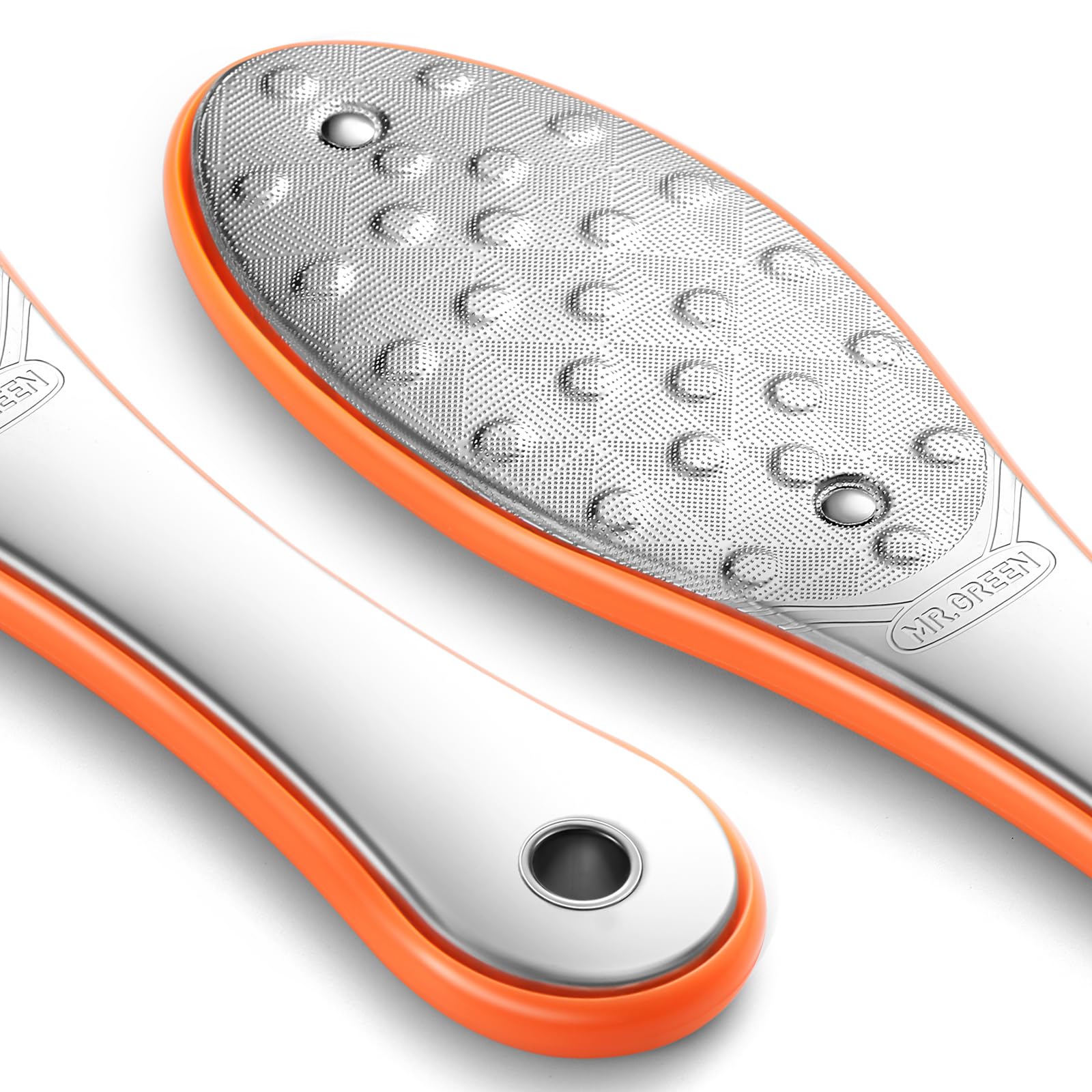 MR.GREEN Foot File - Callus Remover for Feet,Double-Sided Foot Scrubber Dead Skin Remover,Colossal Foot Rasp,Professional Foot Scraper for Dry and Wet Feet,Surgical Grade Pedicure Foot File (Orange)