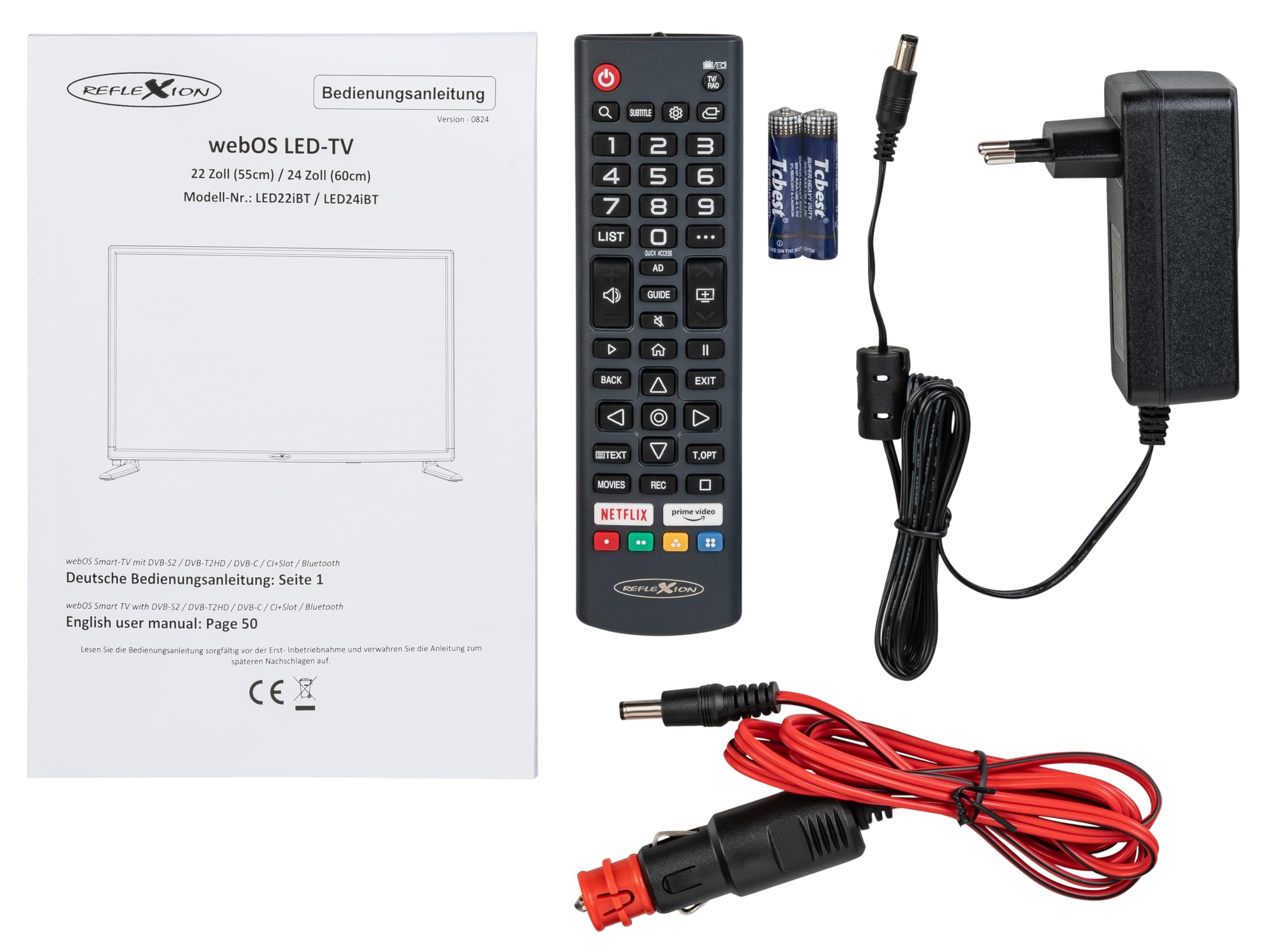 REFLEXION LED24IBT Smart LED Fernseher, LG webOSHub, 60 cm / 24 Zoll, Wohnwagen/Wohnmobil/Camping/Caravan/Boot/LKW TV, 12/230 Volt, Full HD, Triple Tuner, DVB-T2HD, DVB-S2, DVB-C, Bluetooth, WLAN