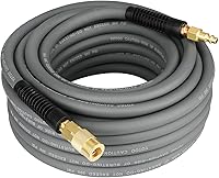 YOTOO Hybrid Air Hose 3/8x50ft 300 PSI Heavy Duty Lightweight Kink-Resistant with Brass Quick Coupler Fittings & Bend Restrictors, Gray