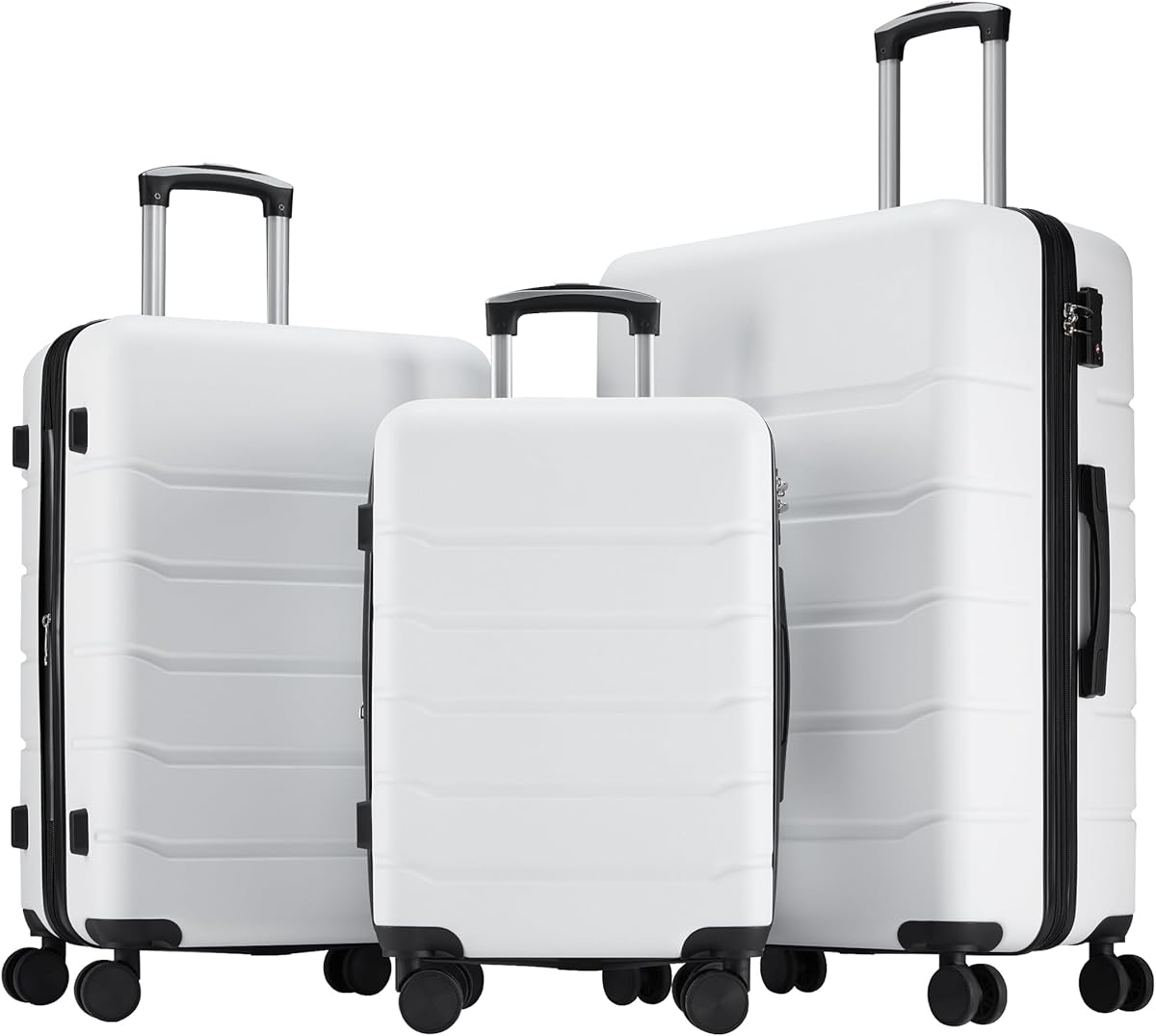 OLIXIS 3-Piece Luggage Set, 20/24/28 Inch Hardside Suitcases with Spinner Wheels, Lightweight ABS Hard Shell Travel Luggage, TSA Approved Lock, Expandable Carry-On & Checked Luggage–White