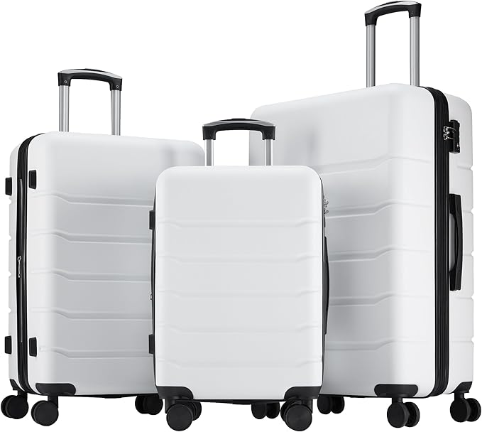 OLIXIS 3-Piece Suitcase Set, Hardside Luggages with Spinner Wheels, Lightweight ABS Hard Shell Travel Luggage, Expandable Carry-On Suitcase with TSA Approved Lock –Pink(20+24+28 Inch)