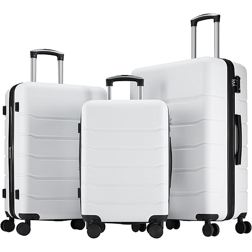 OLIXIS 3-Piece Luggage Set, 20/24/28 Inch Hardside Suitcases with Spinner Wheels, Lightweight ABS Hard Shell Travel Luggage, TSA Approved Lock, Expandable Carry-On & Checked Luggage–White