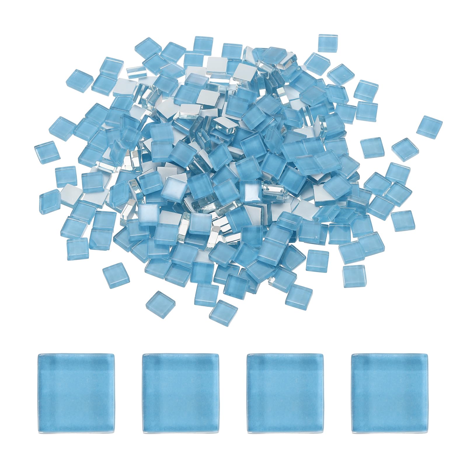 sourcing map 300Pcs Glass Mosaic Tiles, 300g Square Crystal Mosaic Glass Crafts Supplies Ceramic Tiles for Crafts Bulk Picture Frames Flowerpots Home Art Decor (10 x 10mm, Light Blue) — image 1