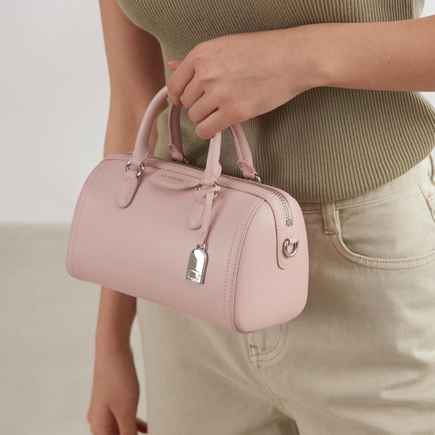 LA FESTIN Top Handle Purse Stylish Handbag Crossbody Satchel Barrel Bag with Adjustable Strap for Daily Travel - Image 6