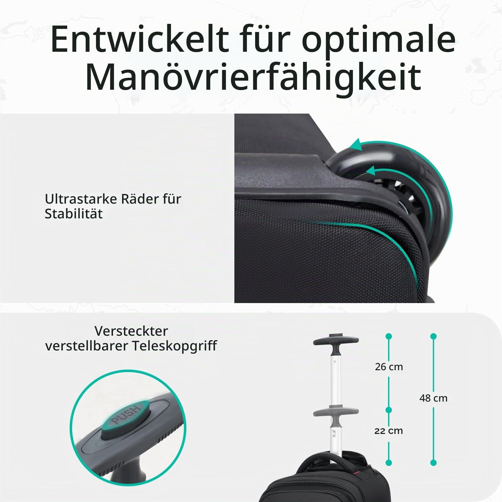 OIWAS Rucksack mit Rollen, 43,9 cm (17,3 Zoll) Roll-Laptop-Rucksack, 36 l Rollen, Untersitz-Kabinentasche für Reisen, Business, Schule, Fluggenehmigt, Easyjet-Rucksack für Herren, Schwarz, All-Black,