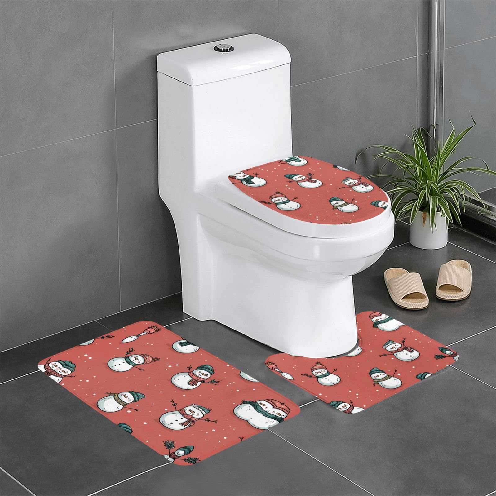 Tapis de salle de bain antidérapant de Noël 3 pièces pour sécurité WC et coiffeuse