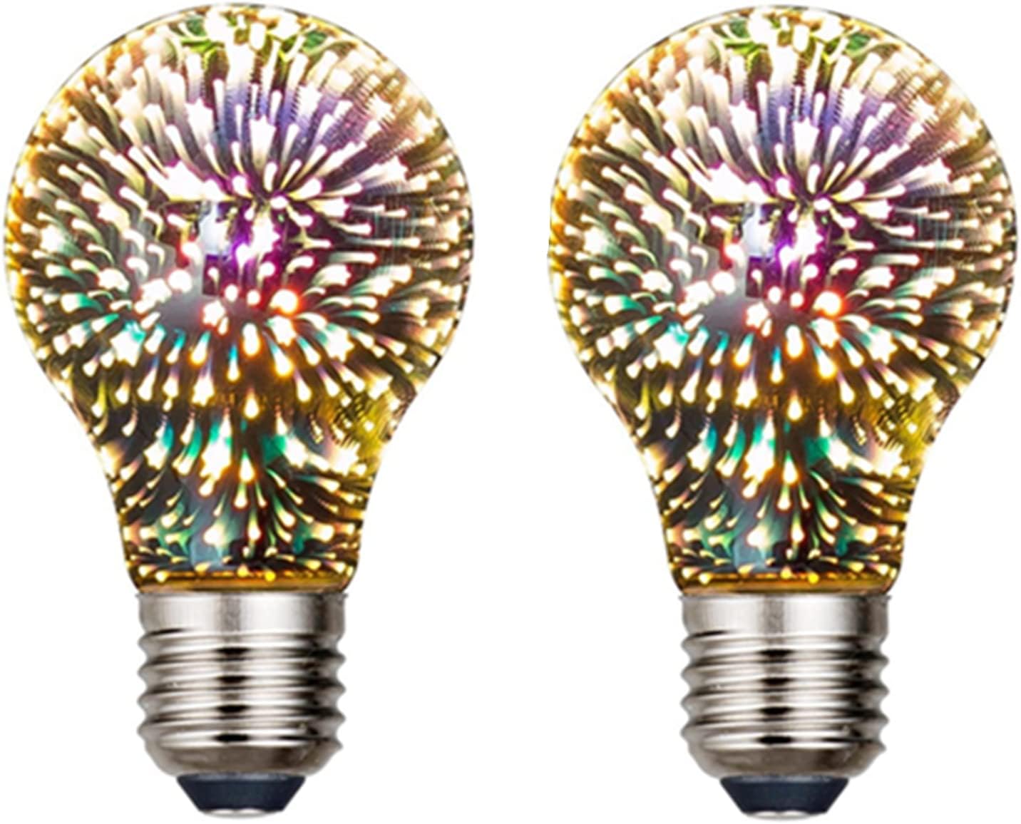 3D Firework Light Bulb, 2Packs LED Edison Light Bulbs E27 Firework Bulb LED Light Bulbs Decorative Light Bulb for Christmas Birthday Party Wedding (A60)