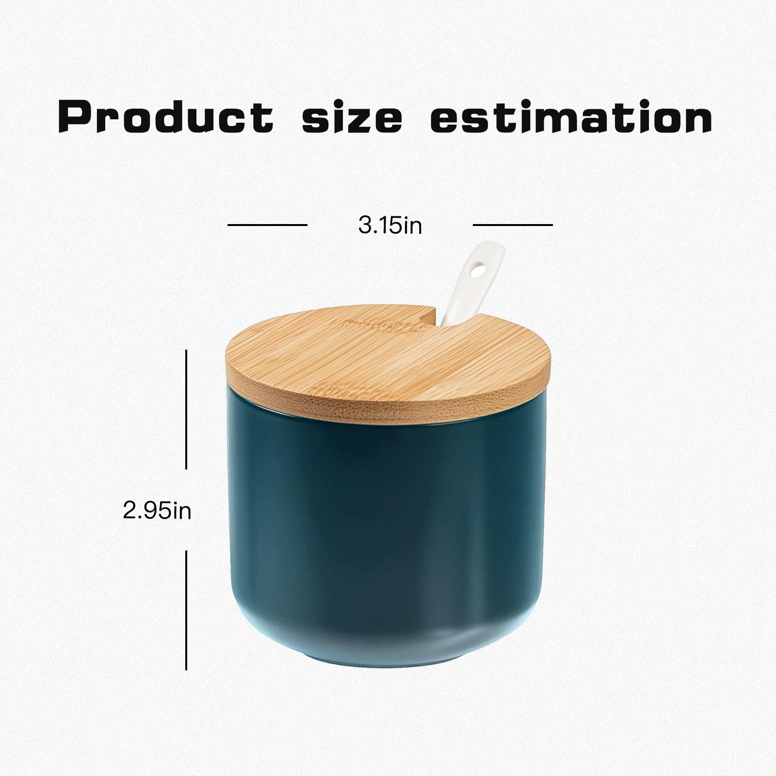 Salière en céramique avec couvercle en bois et cuillère, élégante salière avec couvercle en vert émeraude, récipient à sel moderne pour cuisine et table, pot à sel élégant avec cuillère