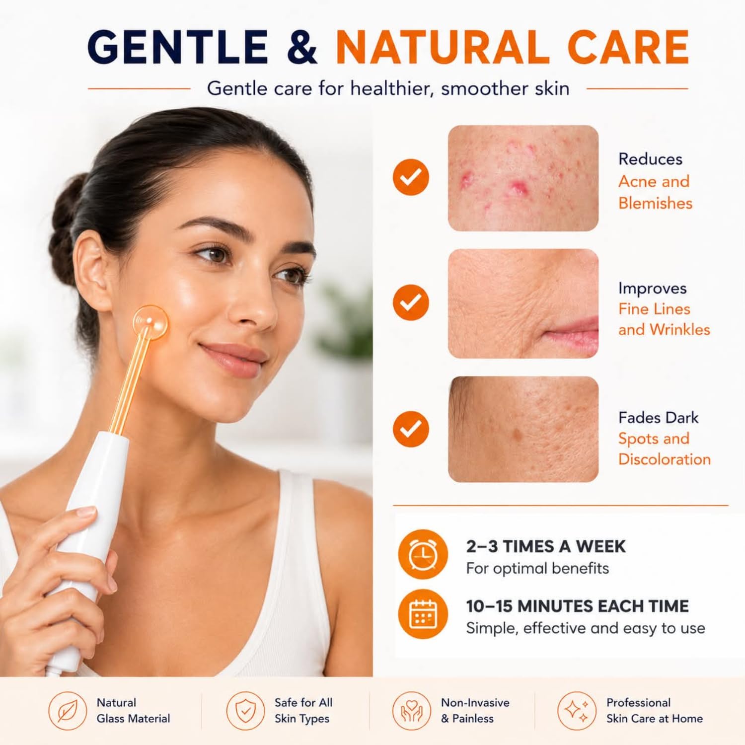 Dermati High Frequency Facial Machine- Portable Handheld High Frequency Facial Wand/Neon