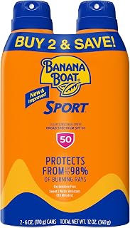Banana Boat Sport Ultra SPF 50 Sunscreen Spray Twin Pack - Water Resistant, Oxybenzone Free, Non-Greasy Sunblock