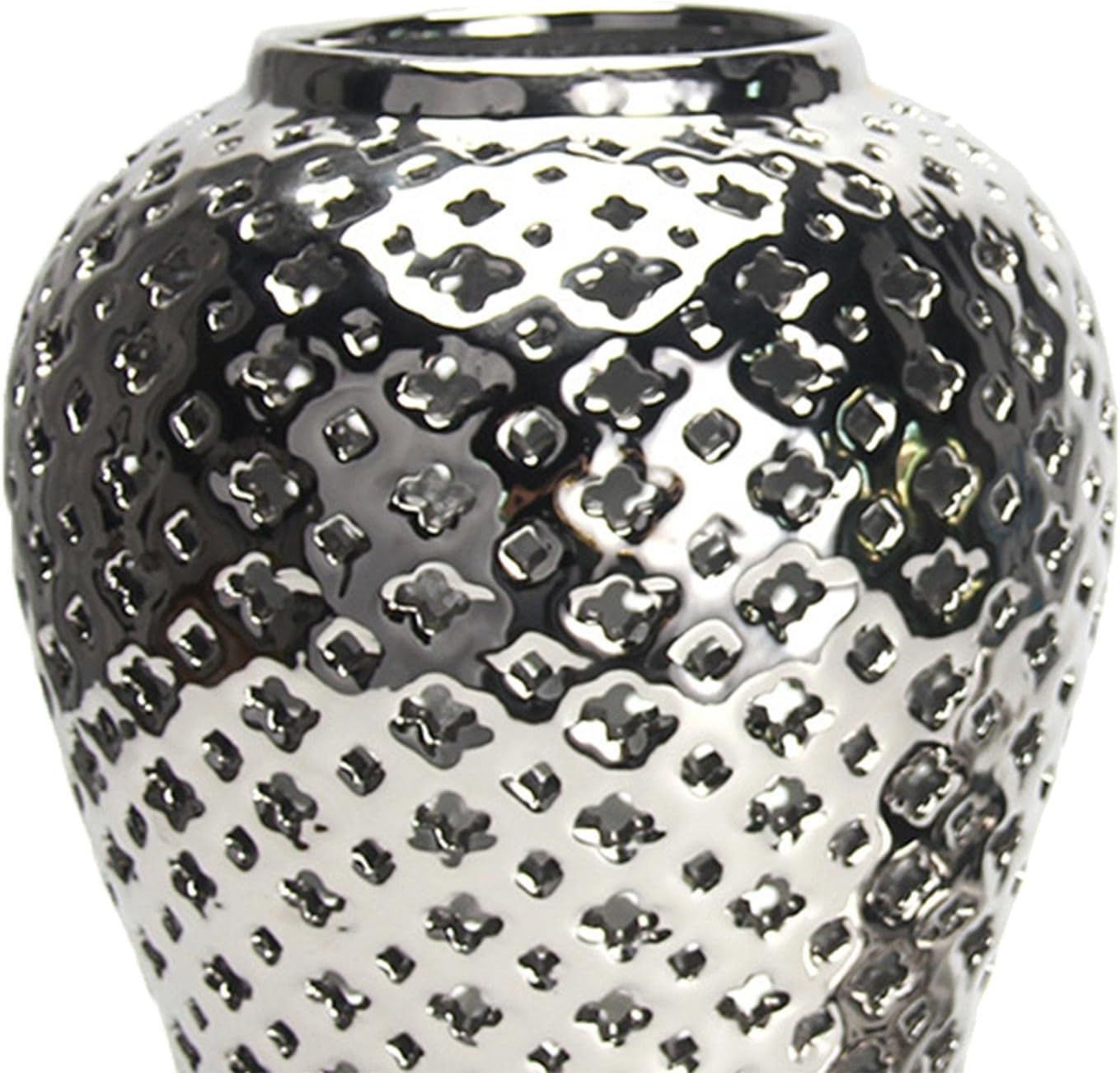 MagiDeal Ceramic Ginger Jar Temple Jar Vase with Lid Decorative Multi Purpose Floral Arrangement Storage Decorative Vase for Home Decor Kitchen Decor, Silver 12x21cm