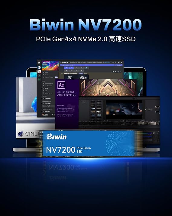 Biwin NV7200 4TB SSD NVMe2.0 M.2 Type 2280 PCIe Gen4x4 Max Read: 7200MB/s R:7200MB/s, W:6200MB/s Internal SSD Heavy Duty PS5/PS5 Pro Compatibility Confirmed