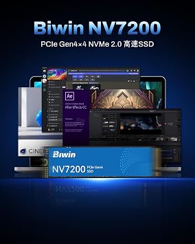 Biwin NV7200 4TB SSD NVMe2.0 M.2 Type 2280 PCIe Gen4x4 Max Read: 7200MB/s R:7200MB/s, W:6200MB/s Internal SSD Heavy Duty PS5/PS5 Pro Compatibility Confirmed
