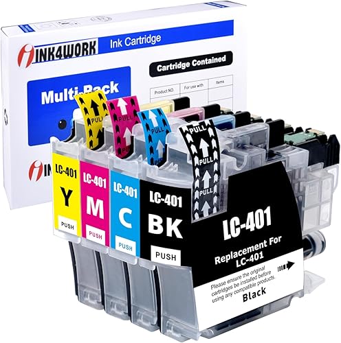 INK4WORK Paquete de 4 cartuchos de tinta de repuesto compatibles para Brother LC401 LC-401 para MFC-J1010DW MFC-J1012DW MFC-J1170DW (Bk, cian,