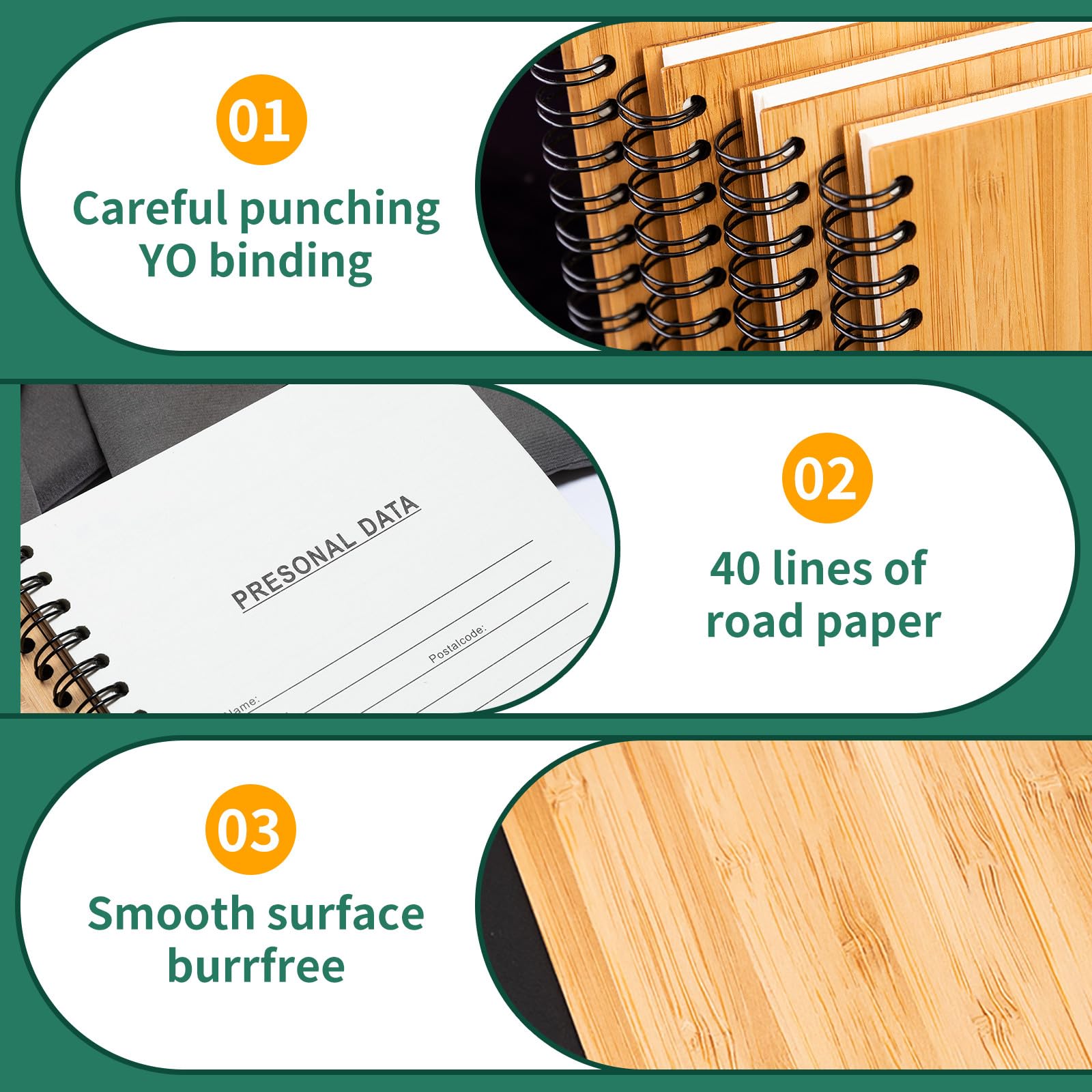 Set di 4 quaderni a righe in bambù, 80 pagine, 13,5 x 18,3 cm, con copertina rigida, diario giornaliero per lavoro, viaggi, scuola, appunti, università (4)