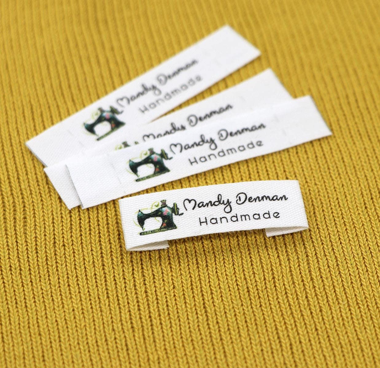 Etiquetas de costura/Etiquetas de marca personalizadas, Etiquetas de ropa, Máquina de coser, Tela 100% algodón, Texto personalizado (FR002)-China, 500 piezas