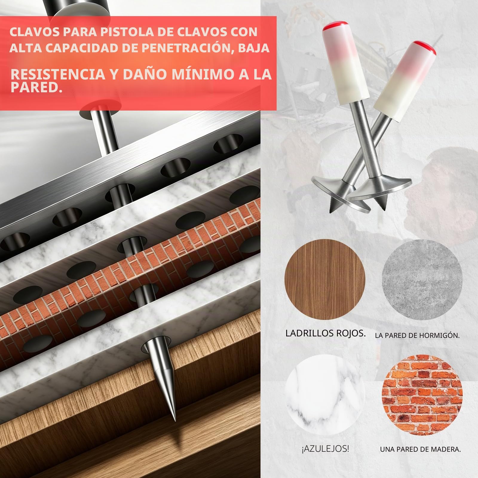 400 Clavos para Pistola de Impacto, 7,3 mm Mini Clavos para Clavadora, Clavos para Hormigón y Tejas, Compatibles con Pistola de Clavos Manual y Eléctrica （400 unidades）