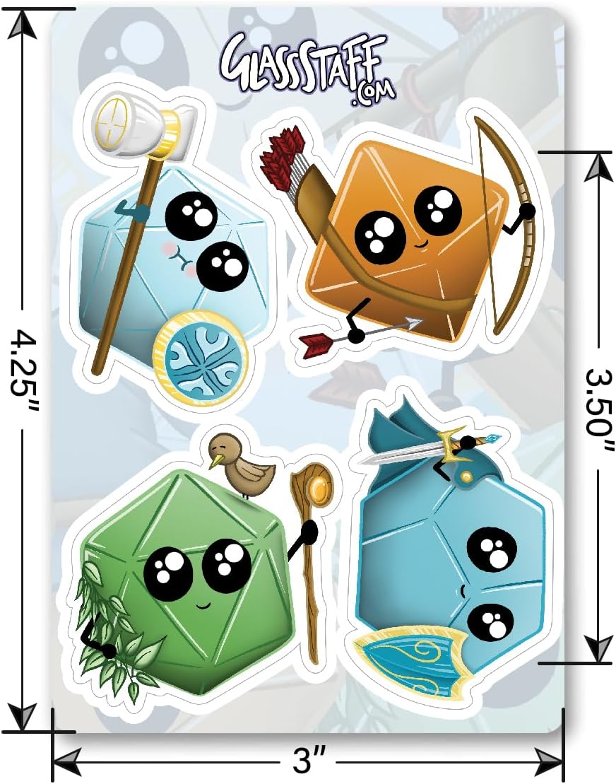 Glassstaff Kawaii Dice DND Stickers Pack 1 – Cute Dungeons and Dragons Funny Stickers – Kawaii Aesthetic Stickers– Cool Stickers for Teen, Adults – Waterproof Stickers for Laptop, Phone, Water Bottle